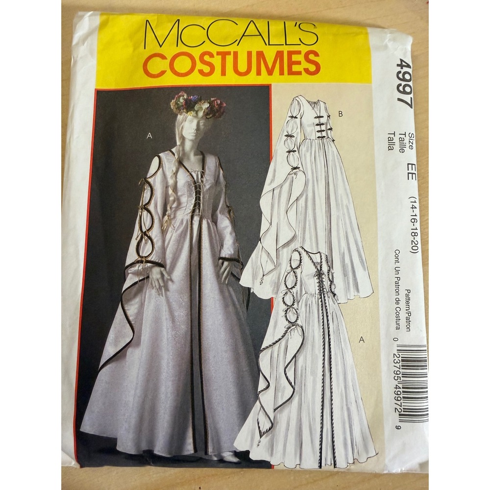 UNCUT McCalls Pattern 4997 Size EE 14-20 Renaissance Gown Medieval Cosplay LARP